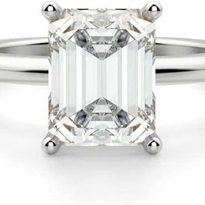 Emerald Cut 14k Solid Gold 5 Carat Genuine Moissanite Diamond Solitaire Ring